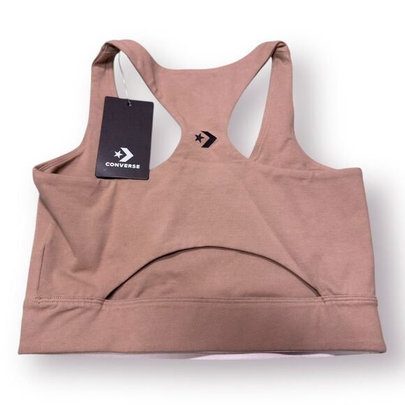 Converse Wordmark Sports Bra Top‎ Beige Women’s Size Small - Picture 2 of 3